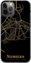Geschikt voor iPhone 12 Pro hoesje - Nijmegen - Kaart - Goud - Zwart - Siliconen Telefoonhoesje