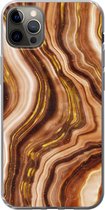 Geschikt voor iPhone 12 Pro Max hoesje - Marmer print - Gouden - Lijn - Siliconen Telefoonhoesje