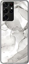 Geschikt voor Samsung Galaxy S21 Ultra hoesje - Marmer print - Grijs - Lijn - Siliconen Telefoonhoesje