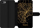 Bookcase Geschikt voor iPhone SE 2020 telefoonhoesje - Tokyo - Kaart - Goud - Met vakjes - Wallet case met magneetsluiting