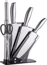 KitchenPrince Messenset 5-delig - Zilver - messenblokken - messenset - messenblok - RVS - Inclusief Schaar en Messenslijper