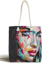 Schoudertas dames met rits - Olieverf schilderij vrouw gezicht - Canvas 45x50 - Strandtas - Shopper tas - Dames tassen - Zomer - Hobby