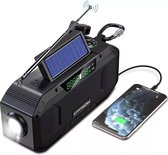 Solar Noodradio - Survival radio - Opwindbare radio - Solar opwindbaar - Voor een noodpakket /rampenrugzak - met zaklamp en 5000 mAh powerbank - Op batterijen voor rampen - Zwart