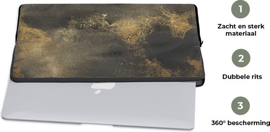 Housse pour ordinateur portable 13 pouces - Or - Abstrait - Peinture - Zwart - Housse pour ordinateur portable