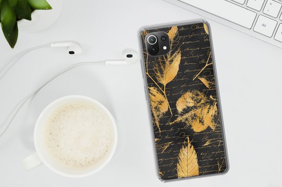 Coque Xiaomi 11T - Or - Feuilles - Zwart - Coque de téléphone en Siliconen