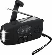 Thuys Noodradio - Noodradio opwindbaar - Solar oplaadbaar - Meerdere zaklamp standen - 1000 mAh powerbank - Ingebouwd kompas - Dynamo - Radio - Waterdicht - Makkelijk om mee te nemen - Zwart