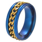 Anxiety Ring - (Ketting) - Stress Ring - Fidget Ring - Anxiety Ring For Finger - Draaibare Ring - Spinning Ring - Blauw-Goud - (20.75mm / maat 65)