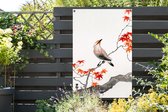 Tuinposter - Tuindoek - Tuinposters buiten - Tak - Vogel - Japanse esdoorn - Scandinavisch - 80x120 cm - Tuin