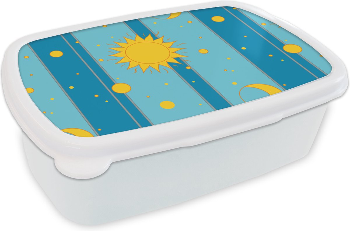 Broodtrommel Wit - Lunchbox - Brooddoos - Zon - Maan - Design - 18x12x6 cm - Volwassenen