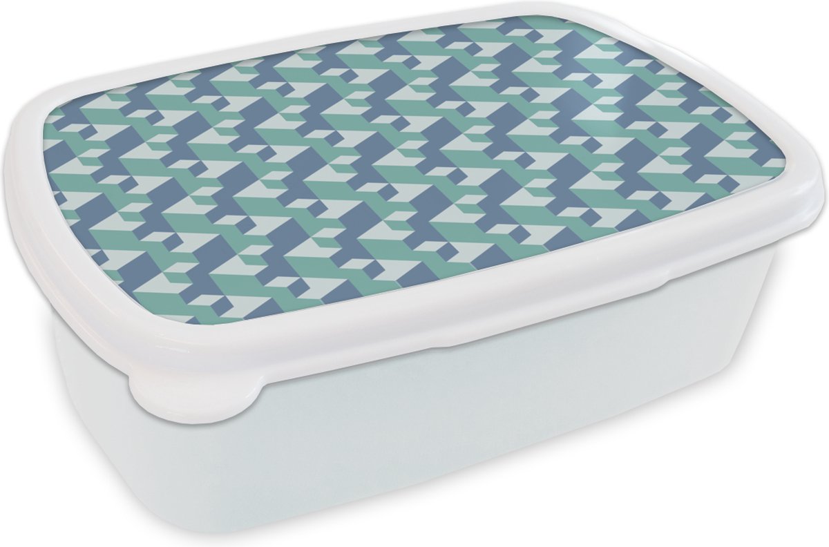 Broodtrommel Wit - Lunchbox - Brooddoos - Patronen - Kubus - 3D - 18x12x6 cm - Volwassenen