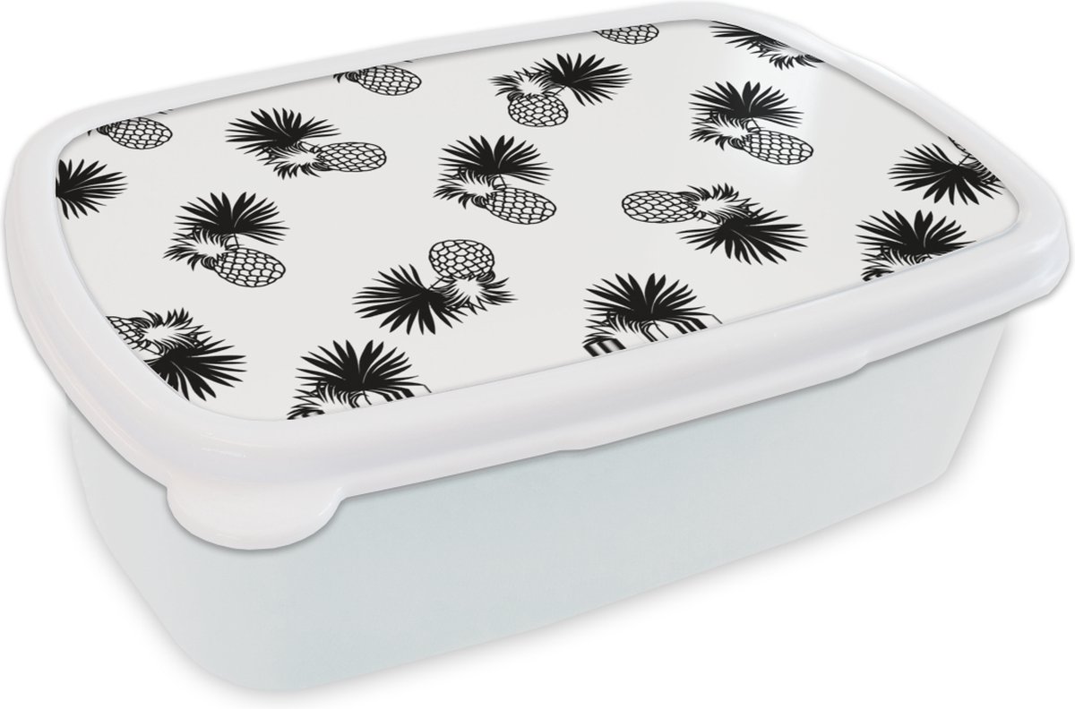 Broodtrommel Wit - Lunchbox - Brooddoos - Ananas - Patronen - Jungle - 18x12x6 cm - Volwassenen