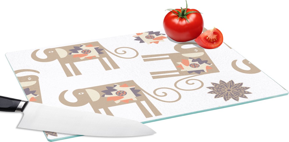 Glazen Snijplank - 39x28 - Bloemen - Olifant - Patroon - Snijplanken Glas