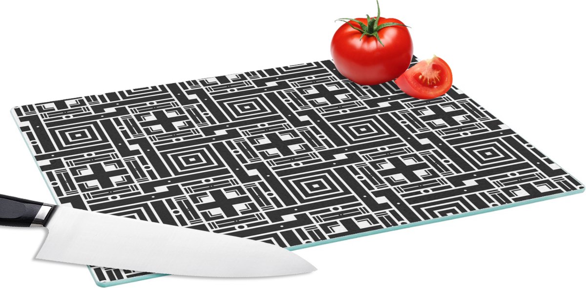 Glazen Snijplank - 39x28 - Geometrie - Patroon - Zwart - Snijplanken Glas