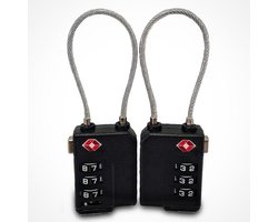 TSA Cijferslot 3 cijferig - 2 stuks - Koffersloten -  Kofferslot - Bagageslot - Reisslot - Kabelslot - Hangslot - Bagageslotjes - Backpackslot - Mulitfunctioneel - Zwart