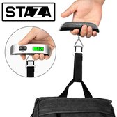 Pèse-bagage numérique Staza® avec crochet de pesée et thermomètre - Balance de valise Balance de valise à bagages - Balance suspendue - Jusqu'à 50 kg - Piles incluses