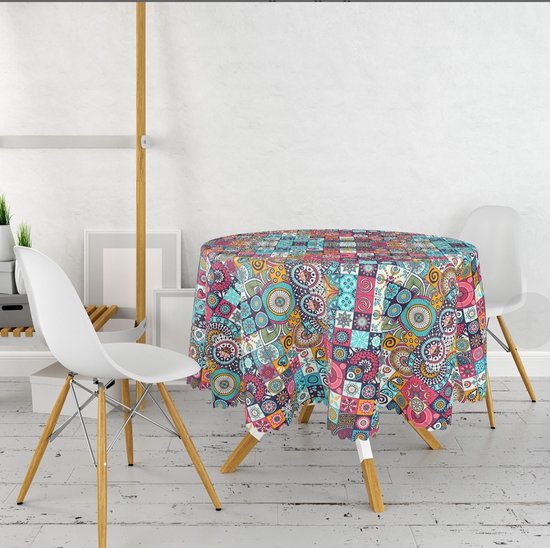 Rond Tafelkleed Ø140cm - De Groen Home - Bedrukt Velvet Textiel - Multi  patroon... | bol.com
