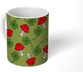 Mok - Koffiemok - Geluk - Paddenstoel - Groen - Patroon - Mokken - 350 ML - Beker - Koffiemokken - Theemok
