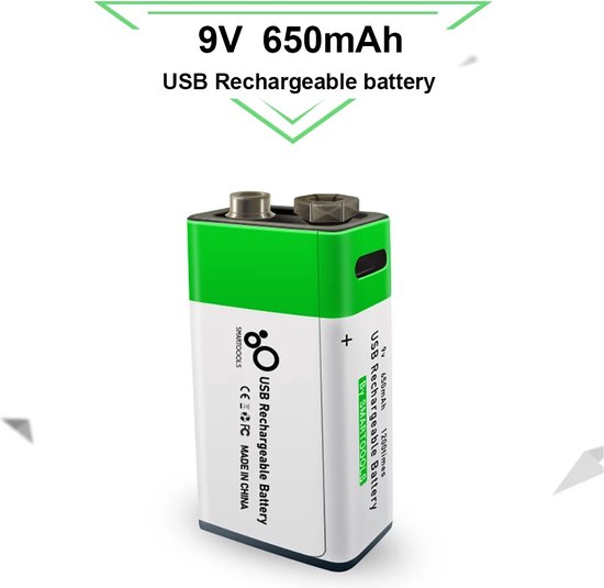 Piles rechargeables Type 9 Volt 650 mAh avec câble de charge USB Type-C -  Choix... | bol