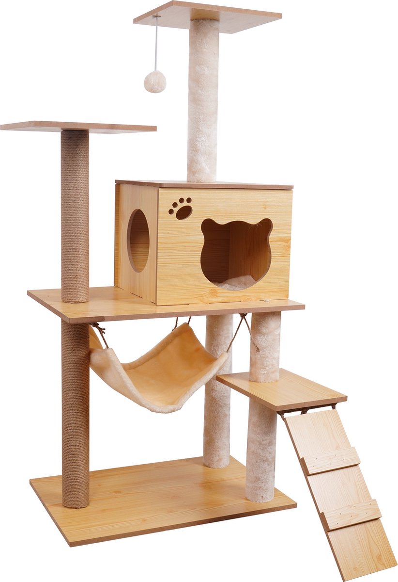 Katten Krabpaal - houten Krabpaal - 125cm hoog - hout - sisal