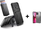 Dawngrey-Hoesje Voor mobiele telefoon -voor iPhone 13 Pro(6.1inch) -met Verwisselbare portemonnee (zwart)-Anti Shock Hybrid Armour Hard Rugged-!Gratis geschenk( een Dun schokbesten