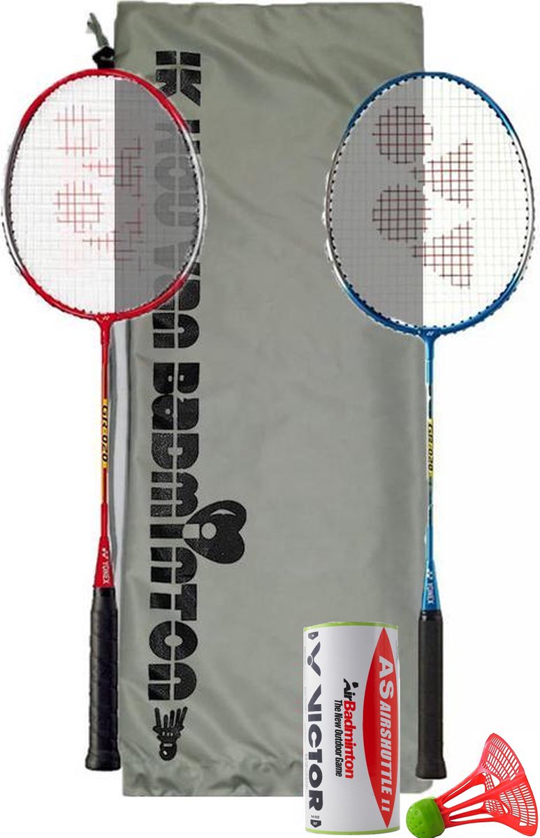Yonex recreatieve badmintonset GR-020 met AIRbadminton shuttles en draagtas