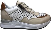 Manlisa Mt 36 veter/rits geperforeerde lederen zomer comfort sneakers S247-1705 wit beige combi