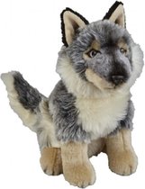 Pluche grijze wolf knuffel 28 cm - Wolven wilde dieren knuffels - Speelgoed voor kinderen