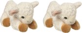 Set van 2x stuks pluche kleine Lammetjes knuffel van 14 cm - Dieren speelgoed knuffels cadeau - Knuffeldieren