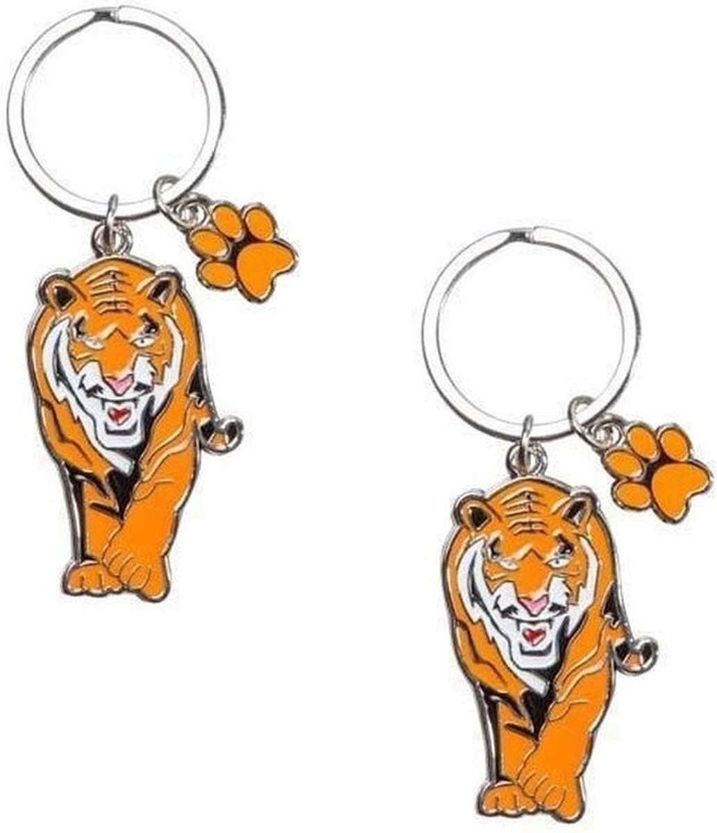 2x stuks metalen tijger sleutelhanger 5 cm - Dieren cadeau artikelen
