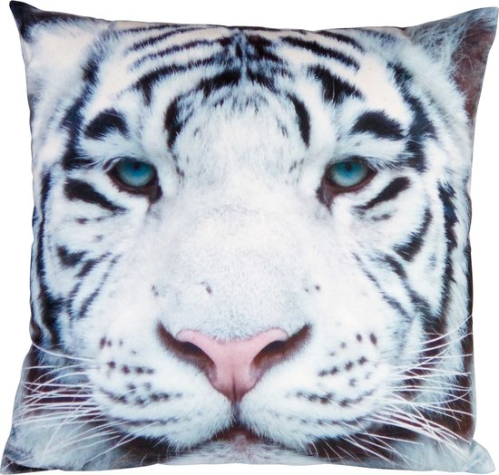 Woon sierkussen witte tijger foto print 40 x 40 cm - Tijgerprint dieren kussen - Woonaccessoires