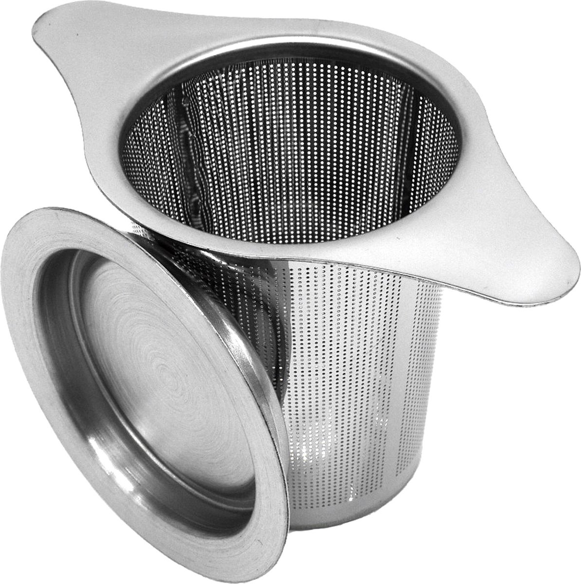 Theefilter met Onderzetje 'Shai'/ Theezeef met Theetip en Handvat / Inox / Roestvrij Staal