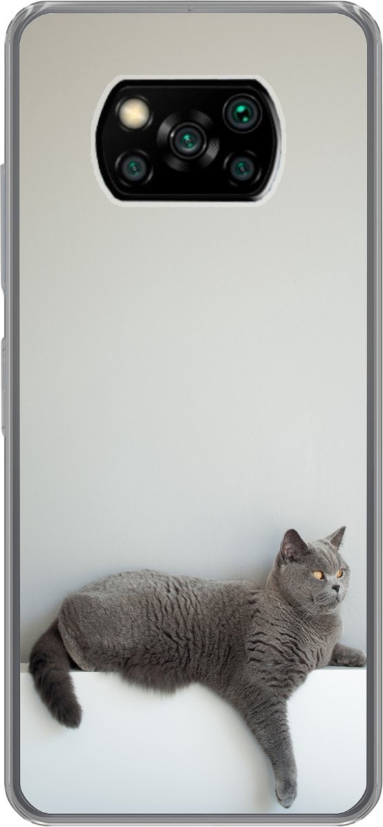 Telefoonhoesje Geschikt voor Xiaomi Geschikt voor Poco X3 Pro hoesje - Kat - Britse Korthaar - Grijs - Meisjes - Kinderen - Jongens - Kids - Siliconen Telefoonhoesje Telefoonhoesje