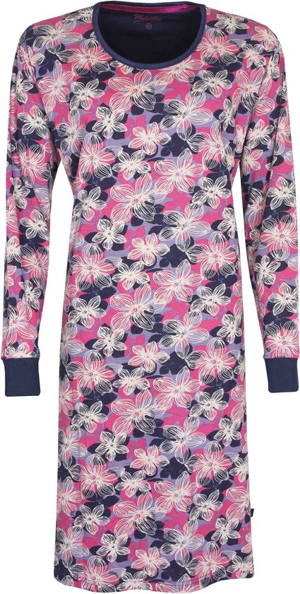 Medaillon Dames Nachthemd - 100% Katoen - Blauw/Roze- Maat 3XL