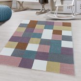 Tapis pour enfants à poil ras Motif de Carreaux couleurés Multicolore