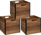 Set de 3x panier de rangement / panier d'armoire 29 litres marron foncé en bois 31 x 31 x 31 cm - Boîtes de Boîtes de rangement - Paniers à compartiments