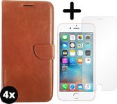 Fooniq Boek Hoesje Bruin 4x + Screenprotector 4x - Geschikt Voor Apple iPhone 5/5S/SE 2016