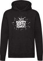 Happy Birthday | Unisex | Trui | Sweater | Hoodie | Capuchon | Zwart | Fijne Verjaardag | Geboortedag | Feest | Cadeau | Geschenk