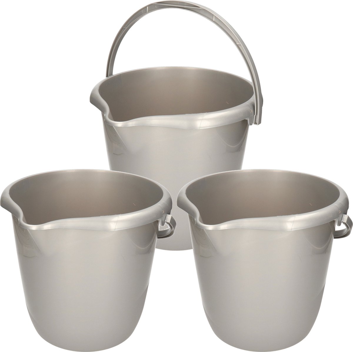 Goedkoopste Set van 4x stuks zilvergrijze schoonmaak emmers/huishoud emmers 10 liter van diameter 28 cm en hoogte 26 cm