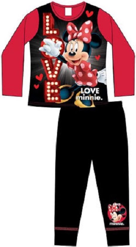 Minnie Mouse pyjama - maat 128 - Minnie Love pyama - rood met zwart