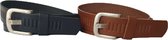 Leren riem - Combi Deal - Blauw en Cognac Met Gleufjes - 4 cm Breed - Taille Maat 105 - Totale Lengte Riem 120 - Echt Leer