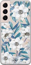 Samsung S22 hoesje siliconen - Bloemen / Floral blauw | Samsung Galaxy S22 case | blauw | TPU backcover transparant