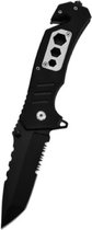 Separas Survie Pocket Knife J03 - Lame avec dents - 3cr13/Aluminium - Avec 3 trous hexagonaux - Pliable - Clip pantalon - Pour camping - Acier inoxydable - Zwart