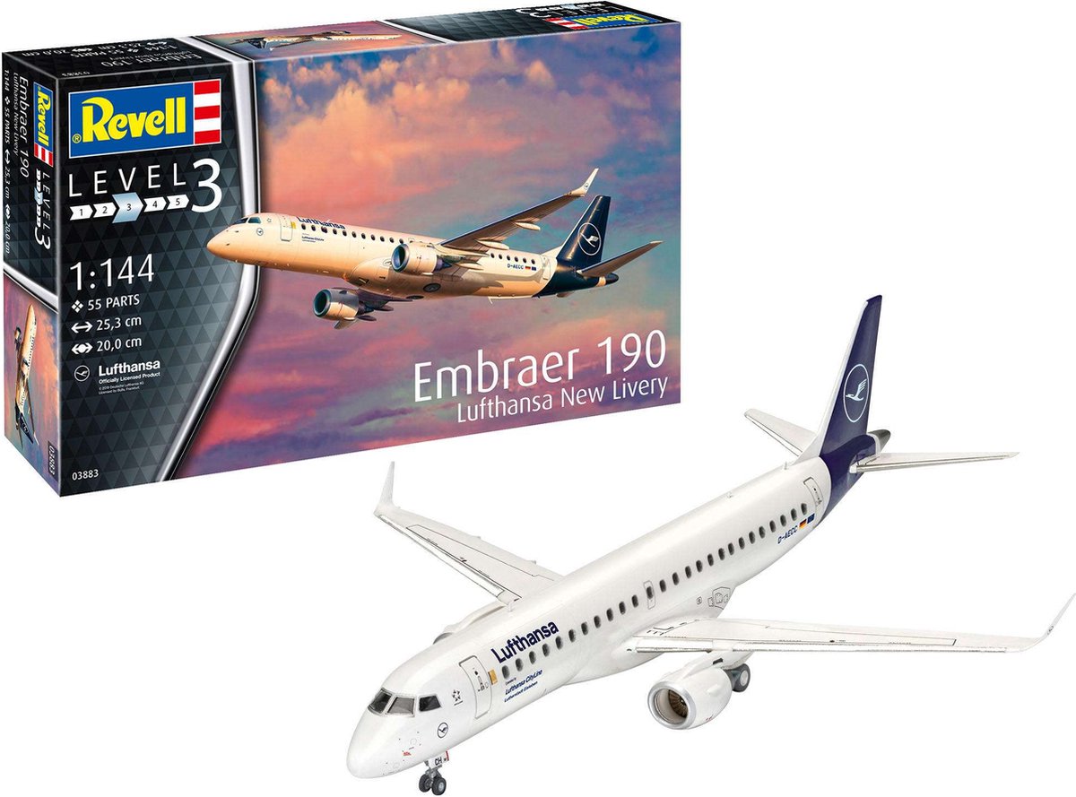 Revell 1:144 03883 Embraer 190 Lufthansa Plane New Livery Plastic Modelbouwpakket
