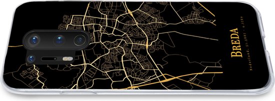 Telefoonhoesje Geschikt voor OnePlus 8 Pro hoesje - Breda - Plattegrond - Goud - Zwart - Siliconen Telefoonhoesje Telefoonhoesje - Stadskaart