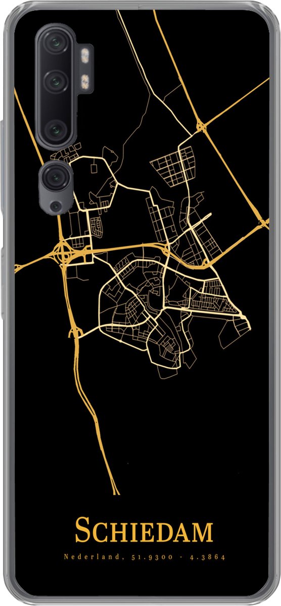 Telefoonhoesje Geschikt voor Xiaomi Mi Note 10 Pro hoesje - Schiedam - Stadskaart - Goud - Zwart - Siliconen Telefoonhoesje Telefoonhoesje