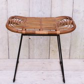 MigoStyling - Voetenbankje - Kruk - Metalen frame - Rotan - Bruin - Hoogte 47 cm