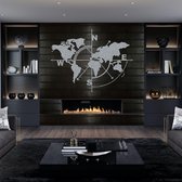 Wanddecoratie |Wereldkaart Kompas /  World Map Compass  decor | Metal - Wall Art | Muurdecoratie | Woonkamer |Zilver| 190x142cm