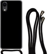 Hoesje met koord Geschikt voor iPhone XR - Zwart - Effen kleur - Siliconen - Crossbody - Backcover met Koord - Telefoonhoesje met koord - Hoesje met touw