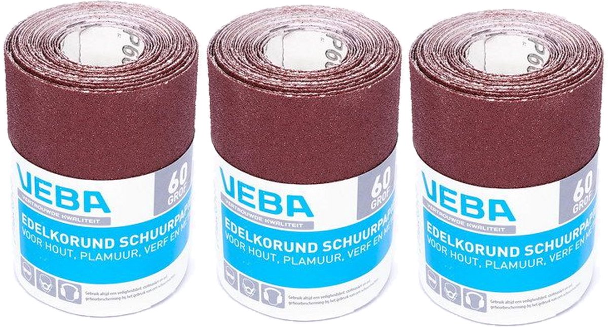 3x Veba Schuurpapier Rol Korrel 60 - Voordeelverpakking