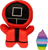 Game masker Knuffel - 24 CM Vierkant + Pop it ijs - Regenboog